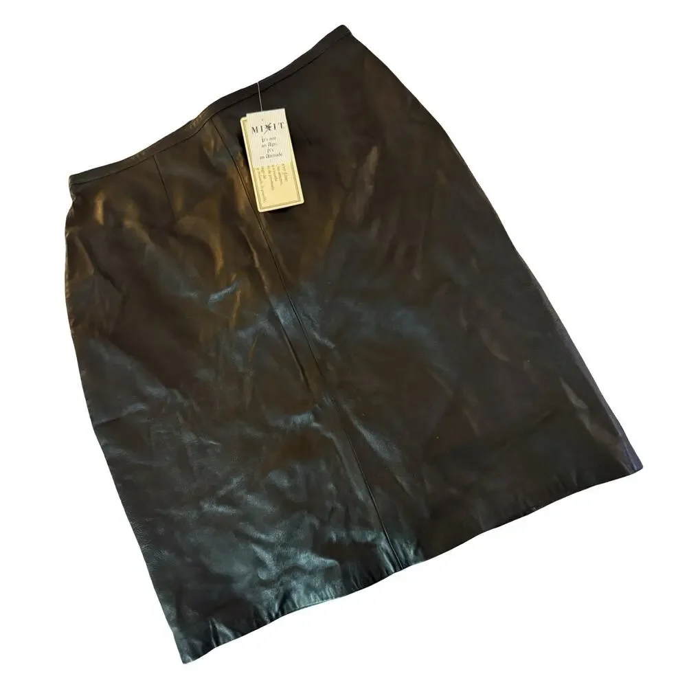 MIXIT Black Leather Skirt Womens Size 10 Genuine Lamb Leather Short 90s NWT